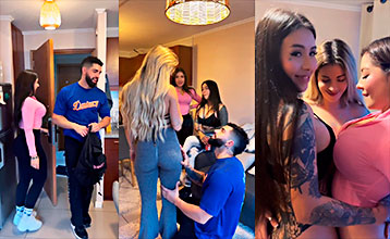 El Entrenador grabando a tres lesbianas haciendo lesbico