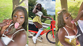 Colegiala Jen Hart mamando un guebo en el campo