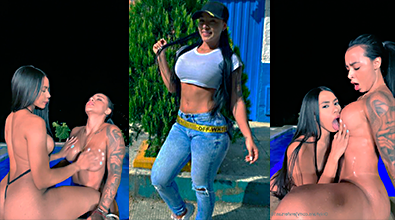 A Jennifer una lesbiana le mama las tetas en la piscina