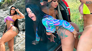 La puta de Pamella es devorada por dos transexuales muy calientes