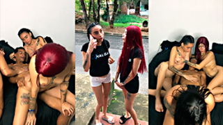 Angela Palvin y su novio con dos putitas en cuarteto intenso