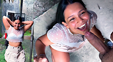 La Vecina puta mamando el guebo del vecino en el patio